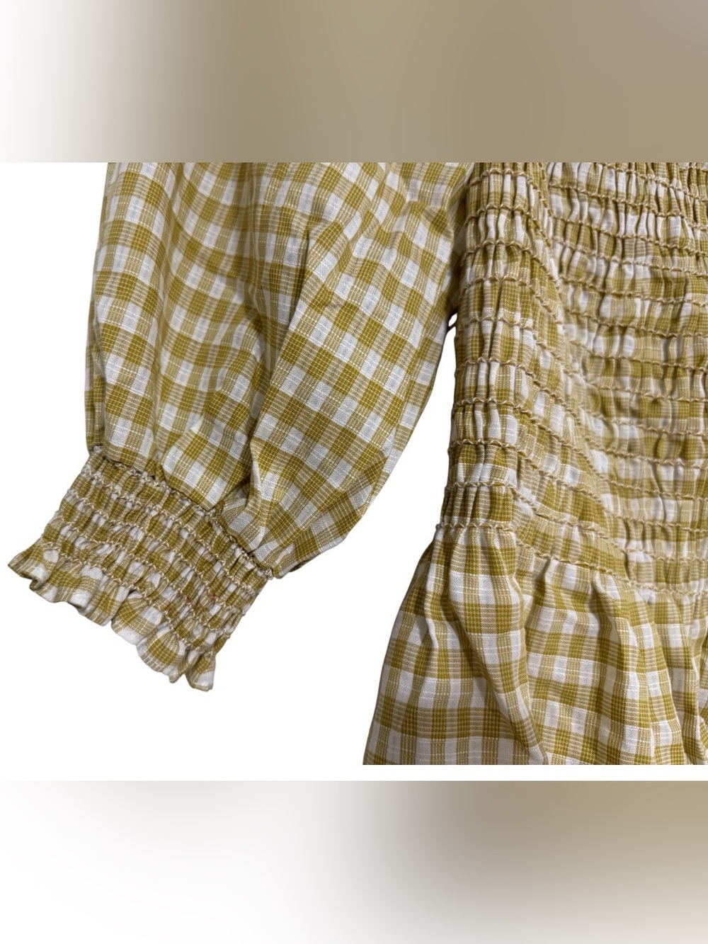 Max Studio Gingham Smocked Peplum Top Puff Sleeve Square Neck NWT  Size L - Picture 5 of 13